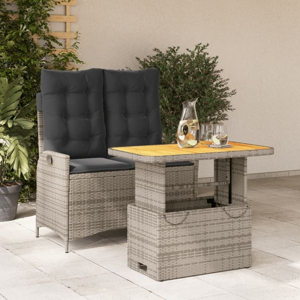 vidaXL 2-tlg. Garten-Essgruppe mit Kissen Grau Poly Rattan 3277466