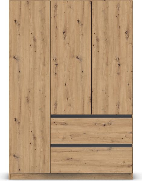 rauch Kleiderschrank, Drehtürenschrank COSTA, 3-türig, 2 Schubkästen, push-to-open, Eiche Artisan, 136 x 197 x 54 cm Bild 2