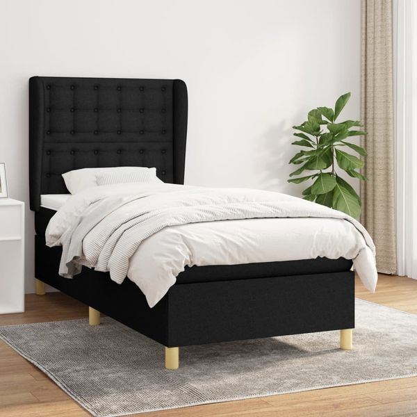 Boxspringbett mit Matratze Stoff Schwarz 80x200 cm, Härtegrad: H2 [3128799]