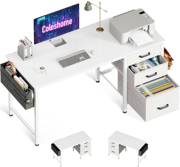 Schreibtisch mit 3 Stoffschubladen und Aufbewahrungstasche, PC-Schreibtisch