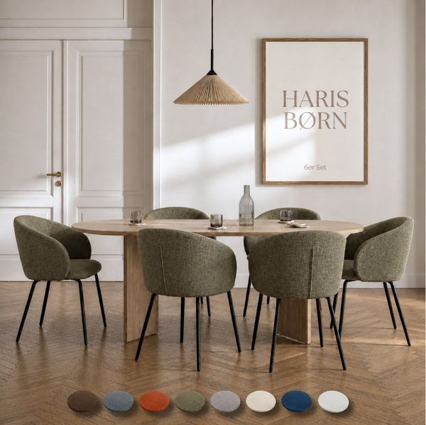 Haris Børn Esszimmerstuhl mit Armlehnen - Hochwertige Polsterstühle für Esszimmer (Set, 6 St), Premium Esszimmer Stühle & Wohnzimmer Stühle