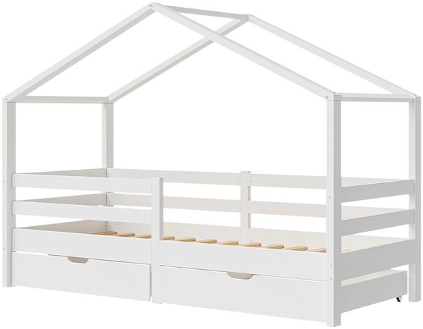 Bellabino 'Abia' Hausbett 90x200 cm mit 2 Schubladen, weiß, Kiefer Massivholz, Montessori Kinderbett mit Stauraum, inkl. Rausfallschutz und Lattenrost Bild 11