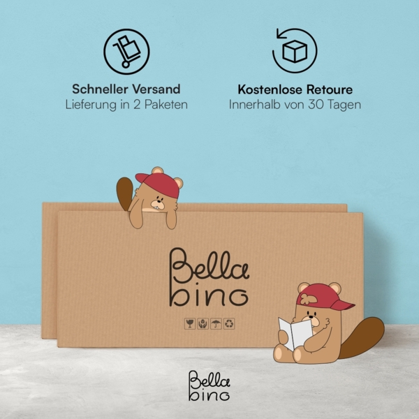 Bellabino 'Abia' Hausbett 90x200 cm mit 2 Schubladen, weiß, Kiefer Massivholz, Montessori Kinderbett mit Stauraum, inkl. Rausfallschutz und Lattenrost Bild 9