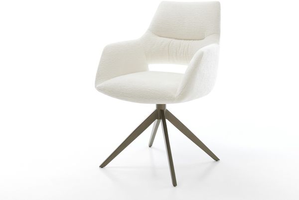 Drehstuhl Yago-Flex mit Armlehnen Bouclé Soft Beige Kreuzgestell breit Effektfinish Titan 360° drehbar Wippfunktion Taschenfederkern