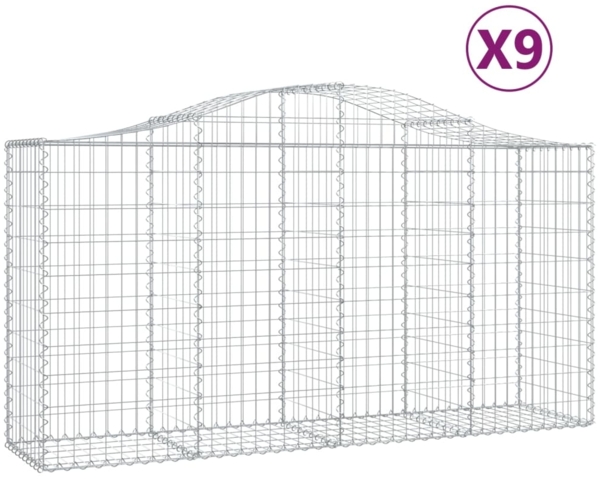 vidaXL Gabionen mit Hochbogen 9 Stk. 200x50x100/120cm Verzinktes Eisen 3145647