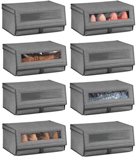 mDesign Schuhbox Schuhaufbewahrung Organizer stapelbar Klappdeckel 8er Set Grau