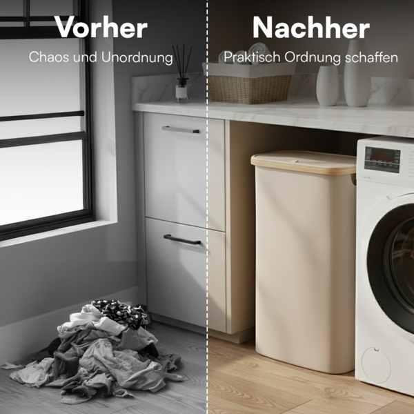 Bellamio 'Tolt' Wäschesammler aus Stoff mit Bambus, mit Deckel, 65L, ein Fach, mit herausnehmbaren und waschbarem Wäschesack, zusammenklappbar, beige Bild 8