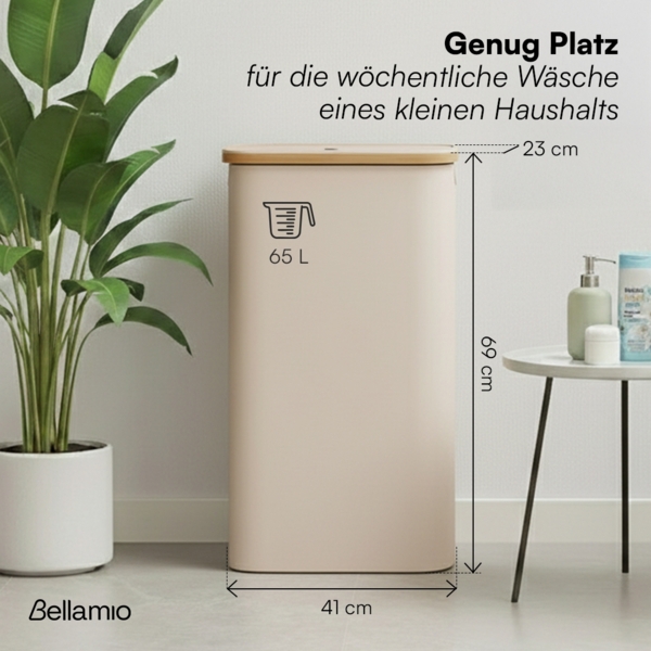 Bellamio 'Tolt' Wäschesammler aus Stoff mit Bambus, mit Deckel, 65L, ein Fach, mit herausnehmbaren und waschbarem Wäschesack, zusammenklappbar, beige Bild 7