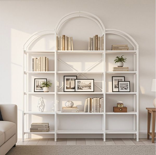 Merax Bücherregal Vitrine 190 cm, Wolkenform Modernes Standregal, 1-tlg, mit 5 Schichten Stauraum, für Wohnzimmer Büro, Metall