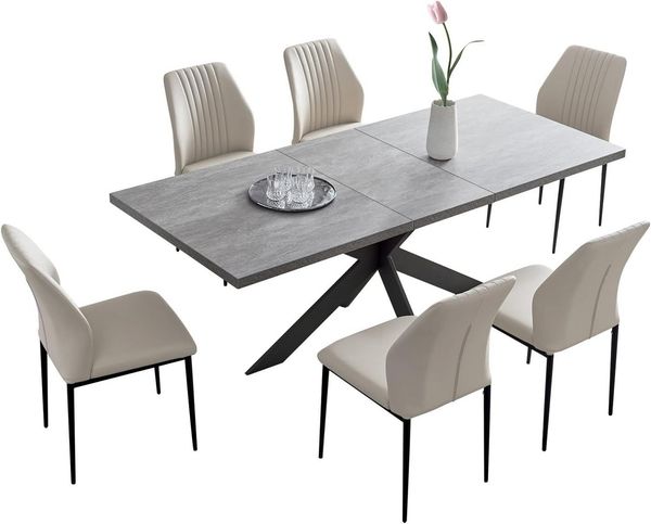 Jiexi Esstisch Esstisch mit 6 stühlen set ausziehbar, ausziehbarer, hohe Härte, für 6 Personen