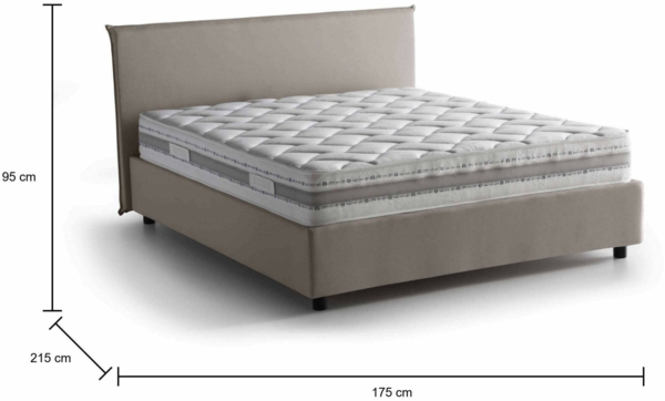 Dmora Doppelbett Ariadni, Bettkasten mit Stoffbezug, 100 % Made in Italy, Öffnung vorne, inklusive Matratze 160 x 200 cm, Taupe Bild 3