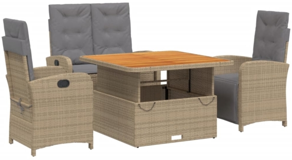 vidaXL 4-tlg. Garten-Essgruppe mit Kissen Beige Poly Rattan 3277369