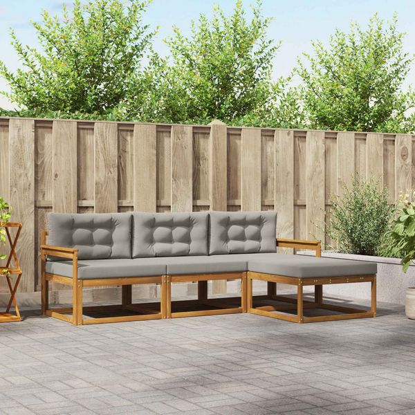 vidaXL Outdoor-Sofagarnitur mit Kissen 4 pcs Natürlich und Hellgrau 3367394