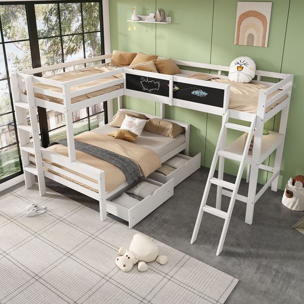Kinderbett 140×200/90×200 cm aus Massivholz mit Schreibtisch, weiß
