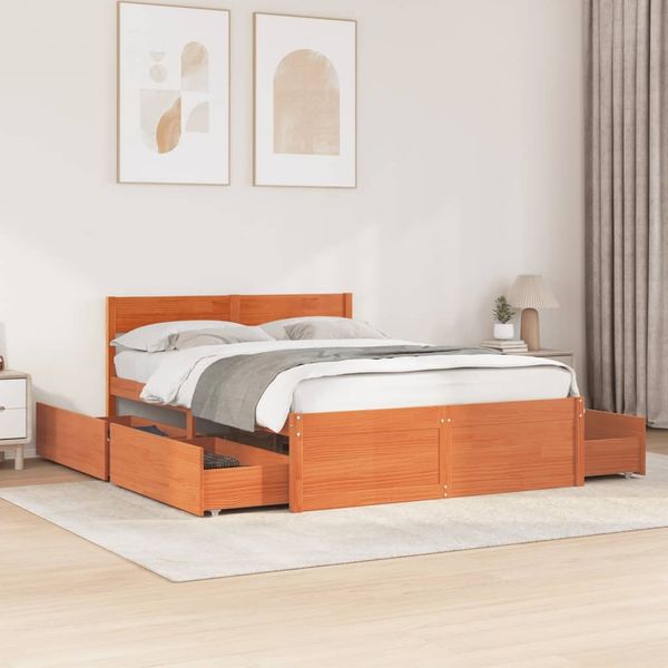 vidaXL Massivholzbett ohne Matratze Wachsbraun 120x190 cm Kiefernholz 3282362