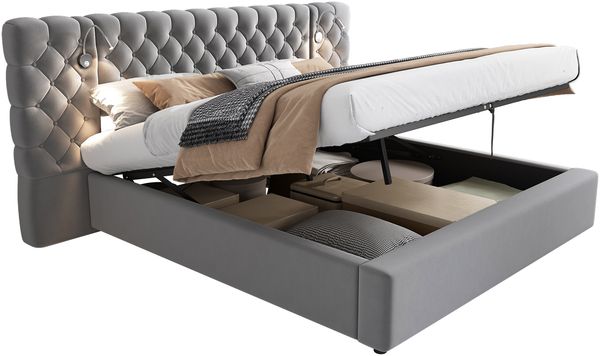Polsterbett 180×200 cm mit hydraulischem Bettkasten und Bettleuchte, Samt Grau Bild 9