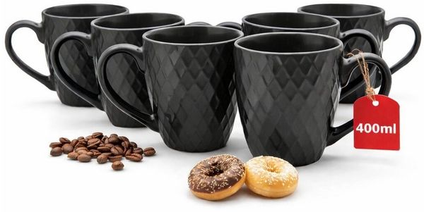 BigDean Tasse Moderne Kaffeebecher 400 ml farbige Kaffeetassen aus Steingut, 6-tlg, Steingut, Hochwertige Haptik und elegante Ausstrahlung