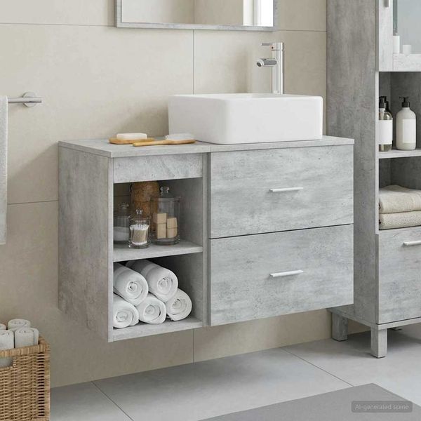 vidaXL Badezimmermöbel-Set 2 pcs Betongrau Holzwerkstoff 3403899