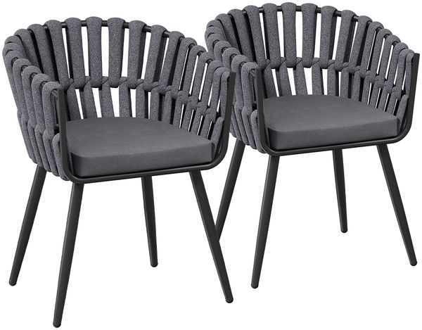 STEELSØN 'Tarian' Gartenstuhl im Rope Design, 2er-Set, dunkelgrau, Loungesessel bis 120 kg belastbar, inkl. Sitzkissen, wetterfest & höhenverstellbar