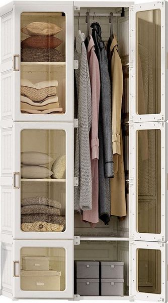 FUROKOY Kleiderschrank Garderobenschrank Faltbarer Kleiderschrank mit Transparente Tür (Mehrzweckschrank für Schlafzimmer Ankleidezimmer, Hochschränke mit Versteckter Türgriff,Großer Stauraum) Drehtürenschrank mit 10 Fächer+6 Türen+1 Kleiderstange