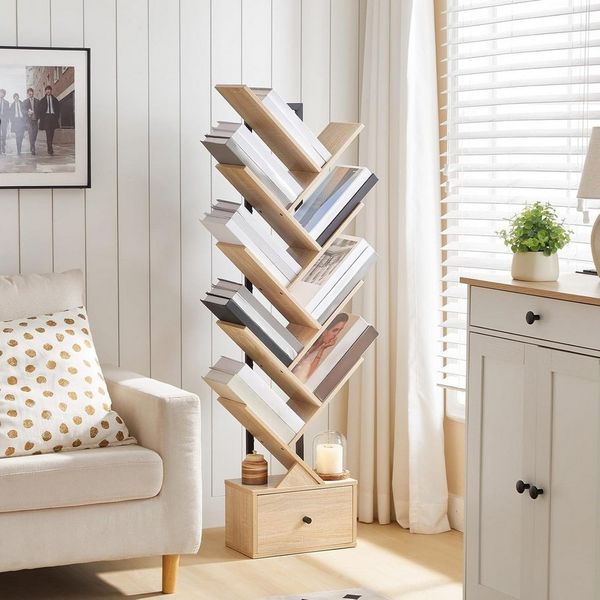 Hoobro Bücherregal, Standregal mit 9 Ebenen, Bücherturm Freistehend, für Wohnzimmer, Schlafzimmer, Heimbüro