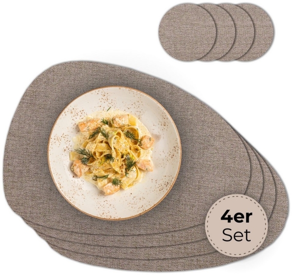 matches21 HOME & HOBBY Platzset Ovales Tischset mit Glasuntersetzer, 4er Set, in Braun meliert, (4-St), Hitzebeständige abwaschbare PVC Platzsets