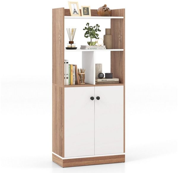 COSTWAY Bücherregal, mit Doppeltürschrank & Regal, Holz, 60x30x140cm