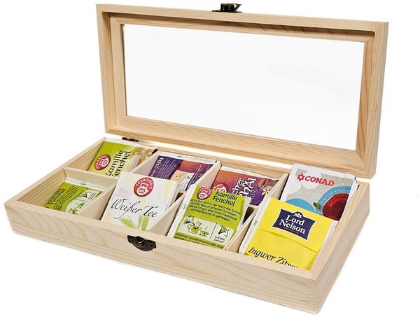 Yudu Aufbewahrungsbox Schmuckkästchen Sammelkasten mit 8 Fächern Deckel Holz