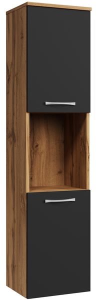 Badplaats Badezimmerschrank Montreal 30 x 30 x 131 cm Eiche mit Schwarz Matt - Hoch Badschrank Mit 2 Türen