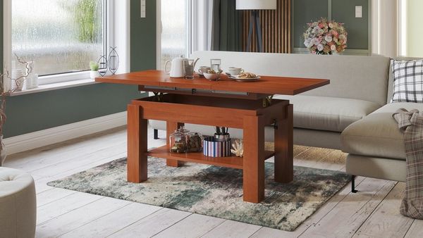 designimpex Couchtisch Couchtisch Astoria Kirschbaum höhenverstellbar ausziehbar Esstisch, Funktionstisch, Wohnzimmertisch, Tisch, Esstisch, Sofatisch