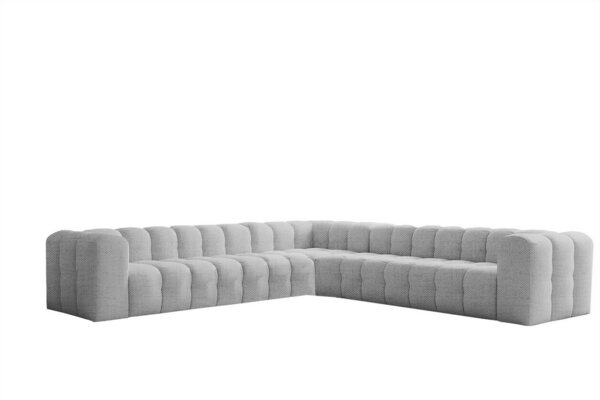 Ecksofa Designersofa SOLVIE XL in Stoff Moly Hellgrau Seite Universal