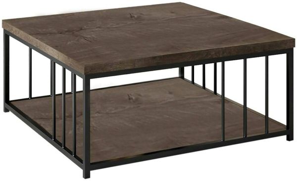 Dmora Wohnzimmertisch Raiden, Niedriger Wohnzimmertisch, Kaffeeregal, Couchtisch für Sofa, 90x90h40 cm, Walnuss und Schwarz