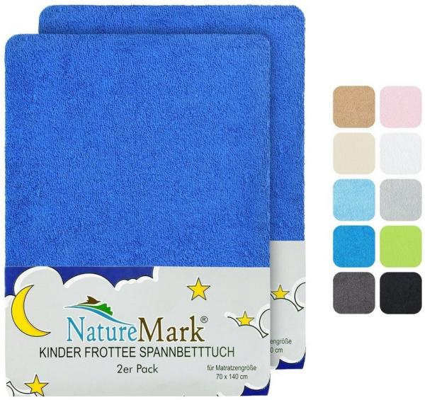 NatureMark Spannbettlaken Frottee Spannbettlaken, 80% Baumwolle / 20% Polyester, Gummizug: rundum, (2 Stück), 2er Set Kinder Spannbettlaken Frottee, Spannbetttuch 80% Baumwolle / 20% Polyester, für Babybett und Kinderbett, 70x140 cm - Royal blau