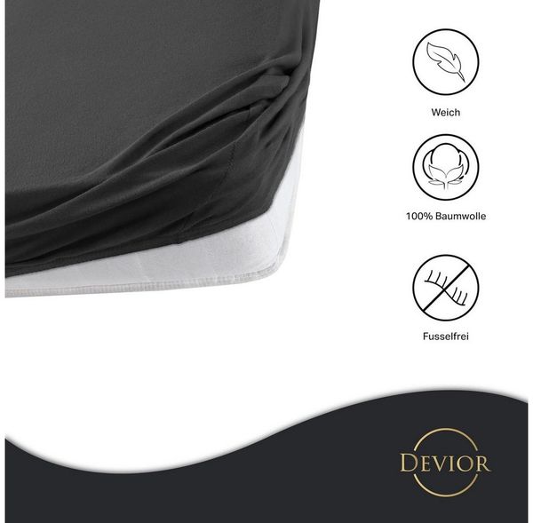 Devior Spannbettlaken 100% Baumwolle für Standardmatratzen, 135 g/m² hochwertig verarbeitet, Jersey, (1 Stück), mit Rundumgummizug atmungsaktiv & pflegeleicht in vielen Größen