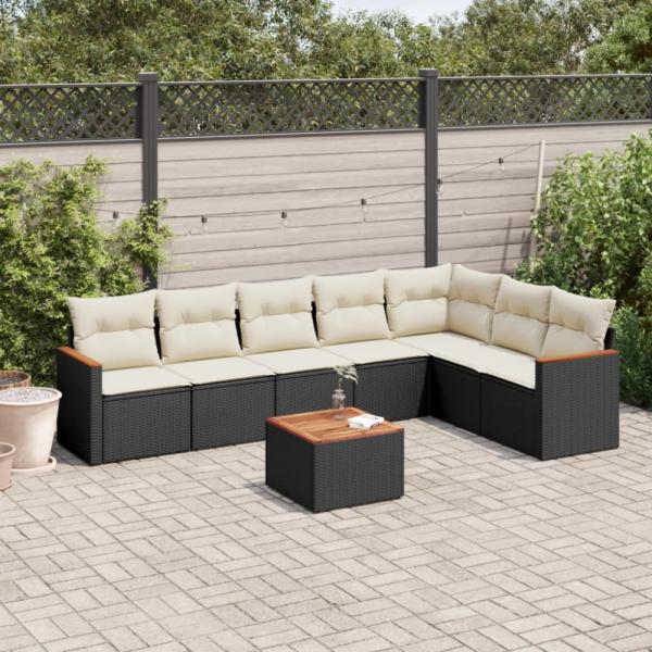 vidaXL 8-tlg. Garten-Sofagarnitur mit Kissen Schwarz Poly Rattan 3226035