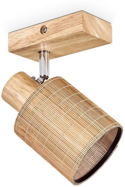 hofstein Wandleuchte Deckenlampe aus Holz/Metall/Bambus in Naturfarben/Chromfarben/Braun, ohne Leuchtmittel, mit verstellbarem Strahler, 1 x E14, ohne Leuchtmittel