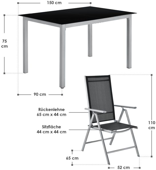 Juskys Aluminium Gartengarnitur Milano Gartenmöbel Set mit Tisch und 6 Stühlen Silber-Grau mit schwarzer Kunstfaser Alu Sitzgruppe Balkonmöbel