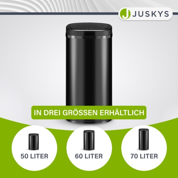 Juskys Automatik Mülleimer mit Bewegungssensor, wasserdicht, Stahl, Schwarz, 70 Liter Bild 6