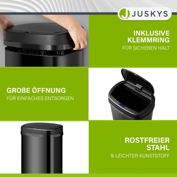 Juskys Automatik Mülleimer mit Bewegungssensor, wasserdicht, Stahl, Schwarz, 70 Liter Bild 4