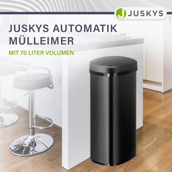Juskys Automatik Mülleimer mit Bewegungssensor, wasserdicht, Stahl, Schwarz, 70 Liter Bild 8