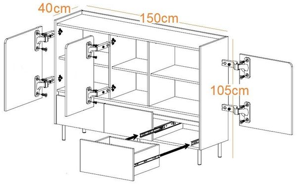 Marmex Möbel Kombikommode LUCA LC7 Sideboard 3 Schubladen 3 Türen, 150 cm