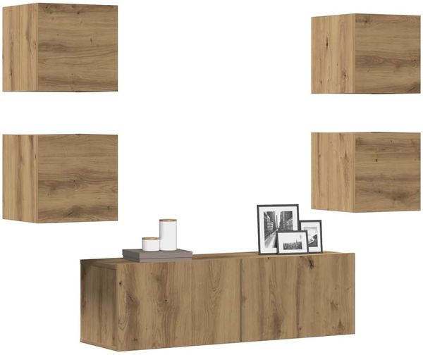 vidaXL 5-tlg. TV-Schrank-Set Wandmontage Artisan-Eiche Holzwerkstoff 3329146