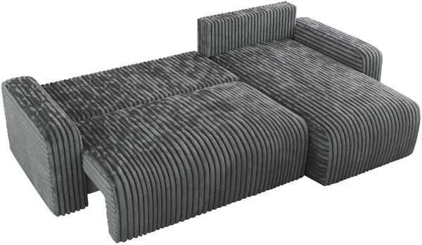 Ecksofa L-form, mit Schlaffunktion und Bettkasten - ARGOS, Dunkelgrau, Cord Bild 4