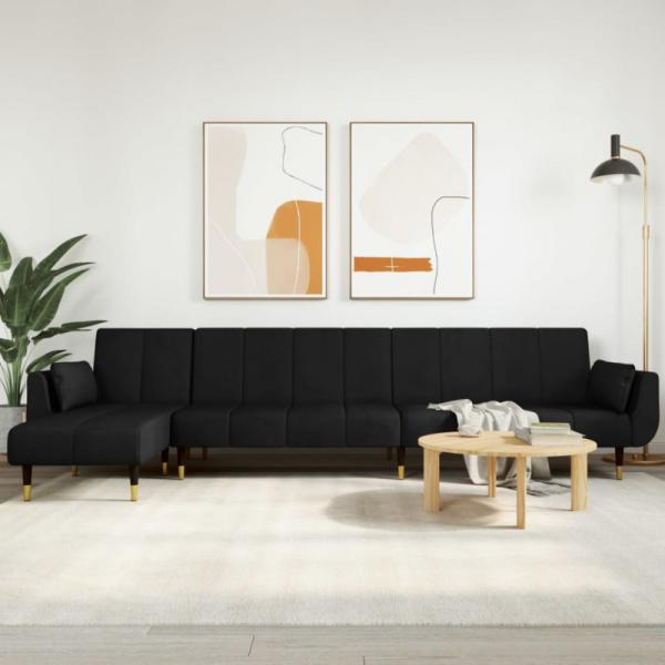 Schlafsofa in L-Form Schwarz 275 x 140 x 70 cm Samt (Farbe: Schwarz)