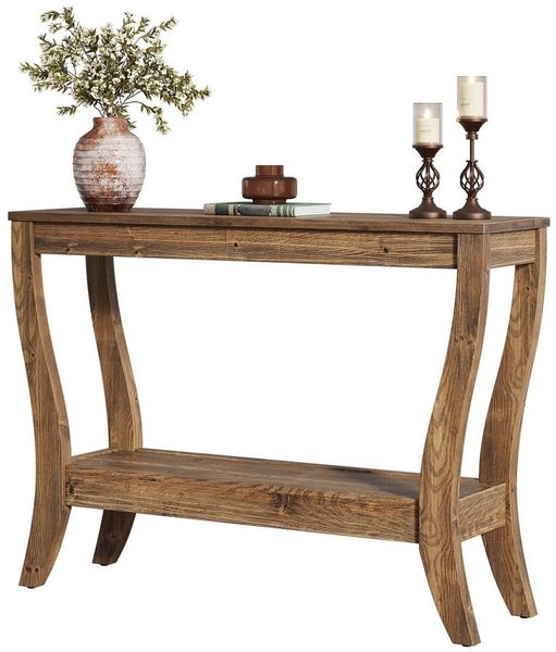 Tribesigns Konsolentisch 105cm Massivholz-Konsolentisch mit Stauraum, 2-stufiger Holz Flurtisch