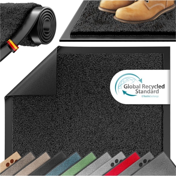 KESSER® Schmutzfangmatte rutschfeste Fußmatte für Innen- & Außenbereich waschbar & wetterfest | Türmatte Wohnungseingang | Teppich für Büro & Vorzimmer | Fußabtreter Fußabstreifer Classic, Schwarz, 50x80cm