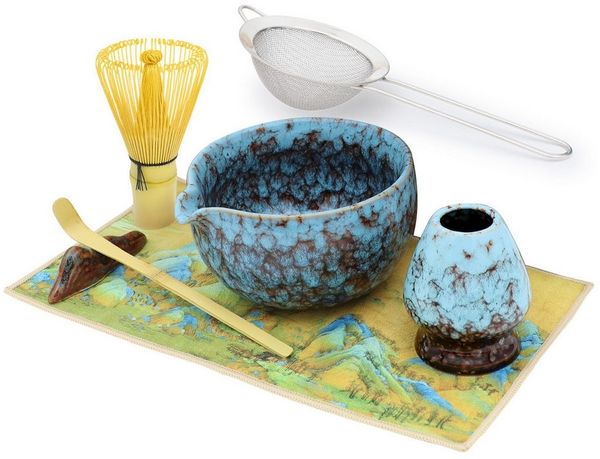 AIMAX Teeservice Matcha Set 7-teilig mit Schale, Bambusbesen, Löffel & Zubehör (7-tlg), Keramik&Bambus, für Teezeremonie & Geschenk
