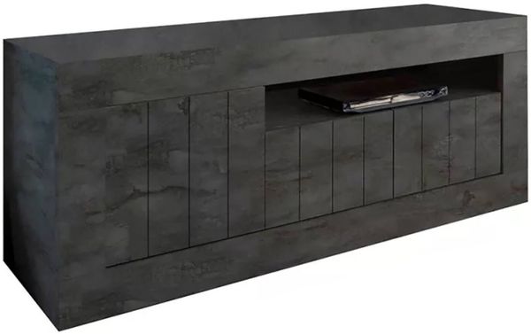 Dmora Fernsehschrank Iole, Ständer für Wohnzimmerfernseher, Niedriges Wohnzimmer-Sideboard, TV-Ständerbasis, Made in Italy, 138x42 h56 cm, Schiefer