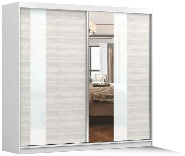 Deine Möbel 24 Schiebetürenschrank HEAVEN 32 233 cm breit Kleiderschrank Schwebetürenschrank Spiegelfront (mit Spiegel, 2-St, Set) Weiß Matt