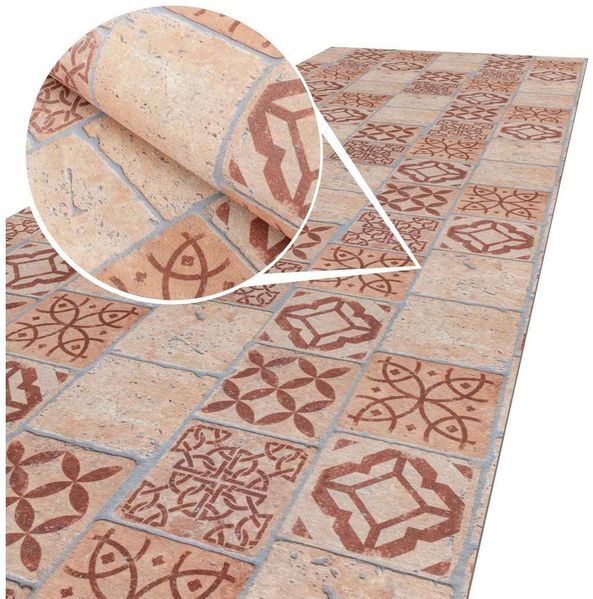 ANRO Küchenläufer RANNA Hochwertig Küchenteppich Teppich Textil, Eckig, Bodenläufer 100x65cm Fliesen Mosaik Braun pflegeleicht